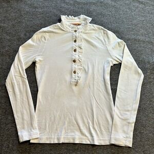 Tory Burch Lidia Ruffle Long Sleeve Polo Top Shirt Women's XS Gold Buttons
